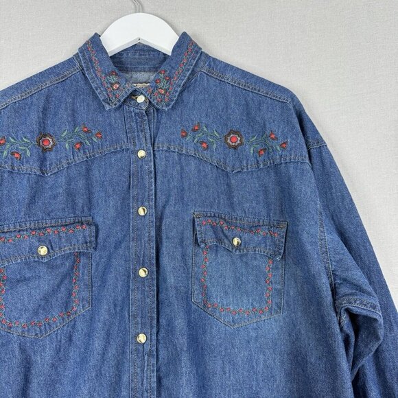Vintage Forelli Womens Top 18 Blue Pearl Snap Shirt Embroidered Western Rodeo - Picture 2 of 11